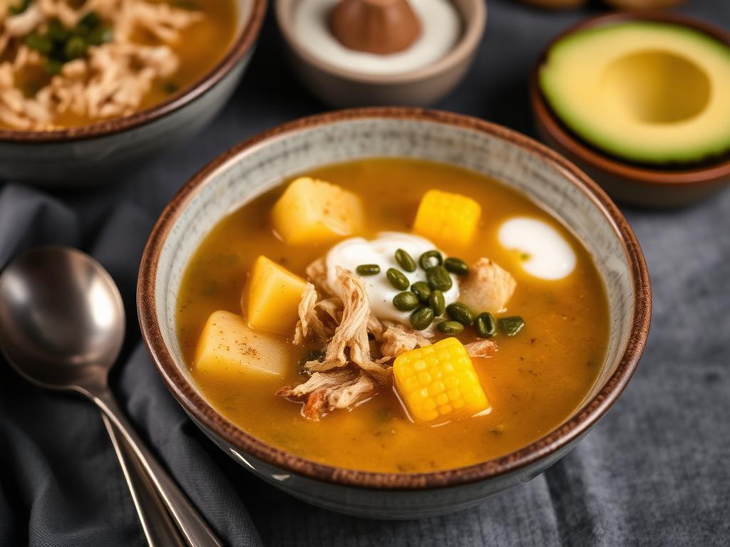 Ajiaco santafereño con pollo, papas, guascas y mazorca
