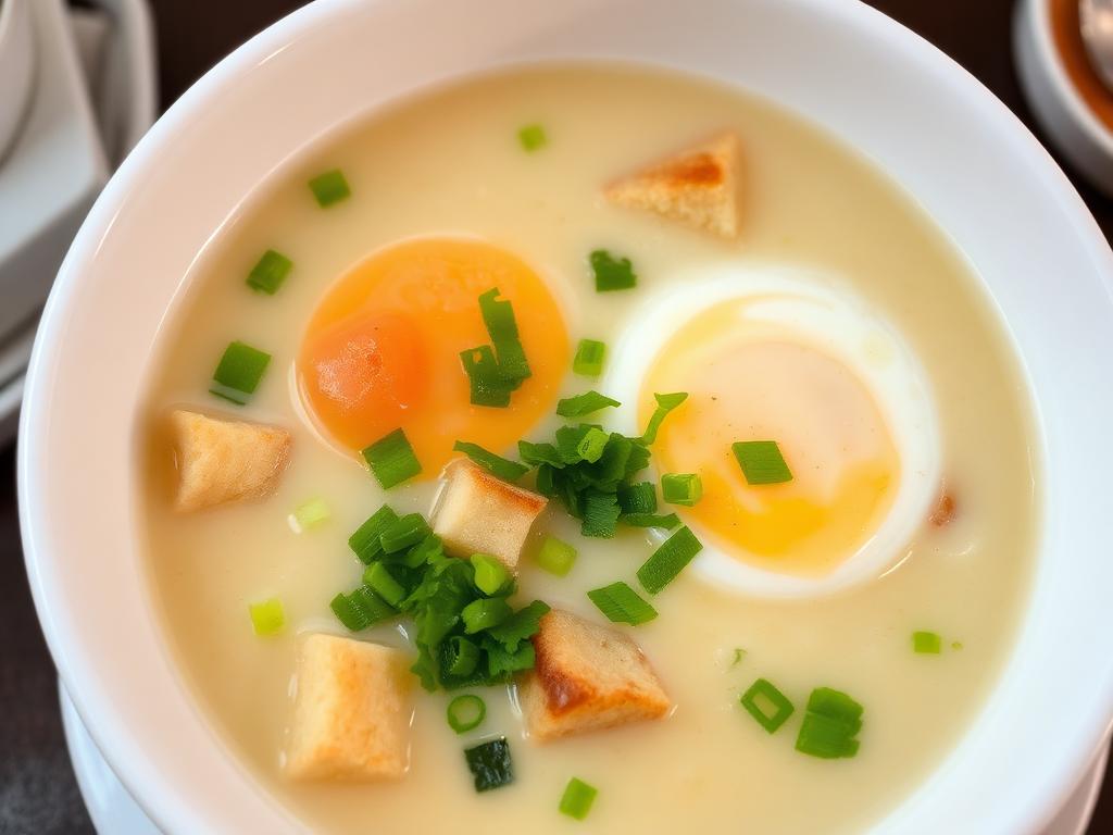 Changua bogotana con huevo escalfado, cebolla larga y cilantro
